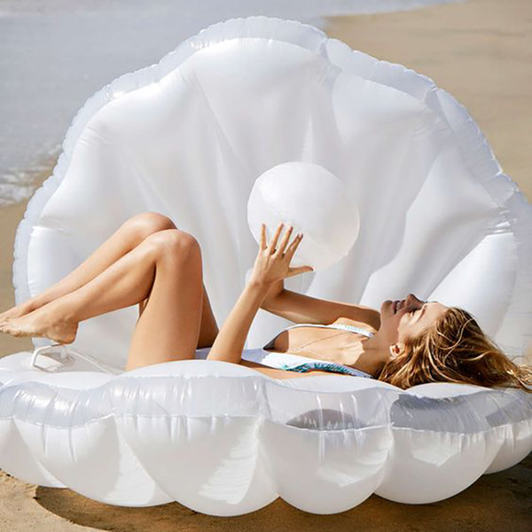 Water Fun 173cm Inflatable Seashell Pool Float Giant Inflatable Clam Shell with Pearl Swimming Ring for Adults Flotador Piscina