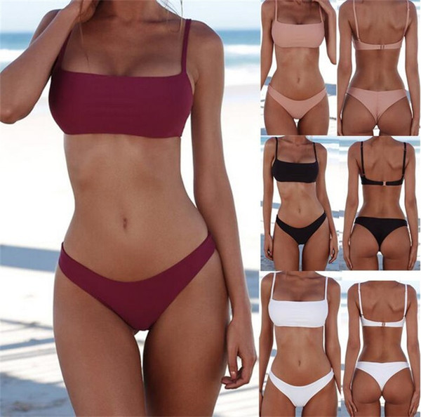 2018 New Summer Women Solid Bikini Set Push-up Unpadded Bra Swimsuit Swimwear Triangle Bather Suit Swimming Suit biquini