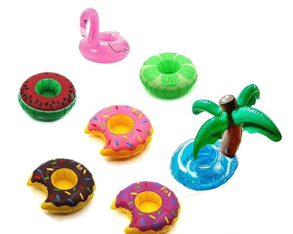 PVC Inflatable Drink Cup Holder 7 styles Donut Flamingo Watermelon Pineapple Lemon Shaped Floating Mat Floating Pool Toys