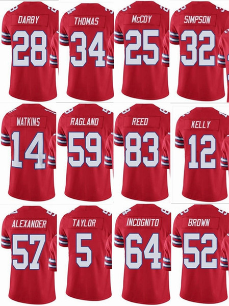 BILL Buffalo #25 LeSean McCoy #12 Jim Kelly #5 Tyrod Taylor #34 Thurman Thomas #83 Reed Men Women Youth Color Rush Elite Football Jerseys