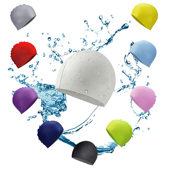Stretchy pliable silicone swim cap adult swimming head cover long hair dry cap in plain colors