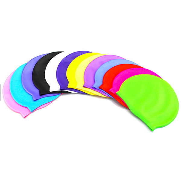 Men women swim cap pliable silicone non slip swimming headcover enlarged 65g adult hair dry cap