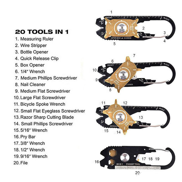 FIXR Outdoor Sports Portable Utility Pocket 20 in 1 Multifunction Wrench Screwdriver Opener EDC Survival Keychain Tool Wholesale