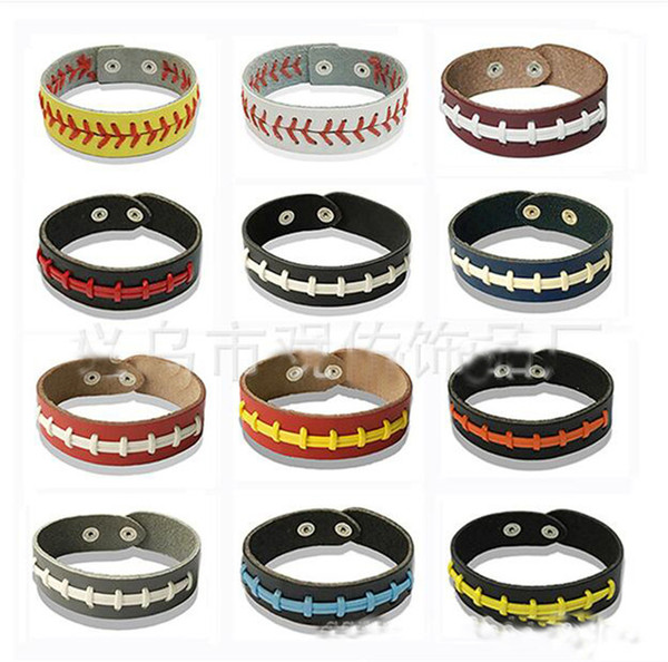 11 Colours Baseball Leather Softball Yellow Bracelet White Sports Jewelry Softball Bracelet with Red Stitching And Snap Sports DHL Shipping
