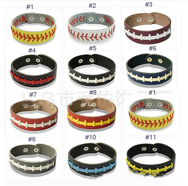 Baseball Leather Softball Yellow Bracelet Baseball White Sports Jewelry Softball Bracelet with Red Stitching And Snap Sports Softball