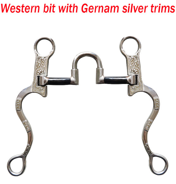 Free shipping,stainless steel correction bit. Black mouth.German silver trims with hand engraved.Western bit(QY1151)