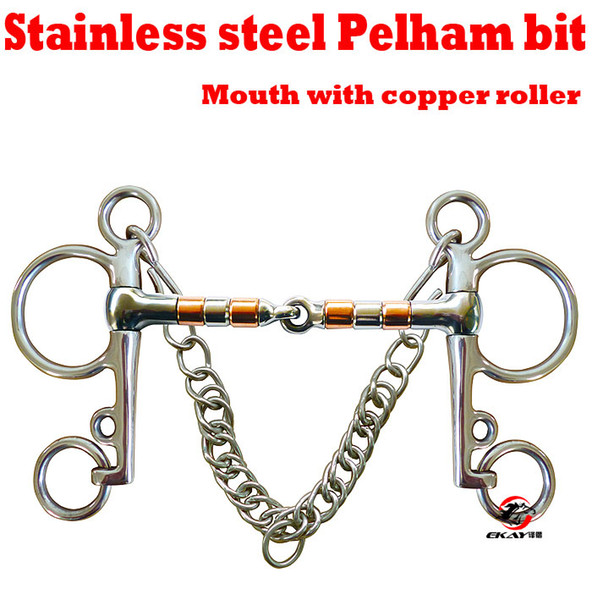 Free shipping Stainless steel Pelham horse bit,jointed mouth with copper rollers,never rusted.Horse riding.(QY0711)
