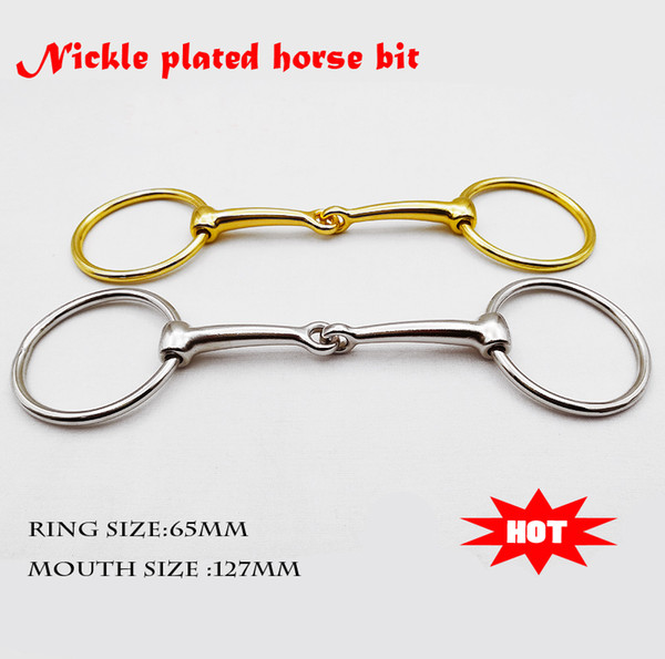 Free shipping golden/silver ring snaffle horse bit,solid jointed mouth,horse product.(QY0502)