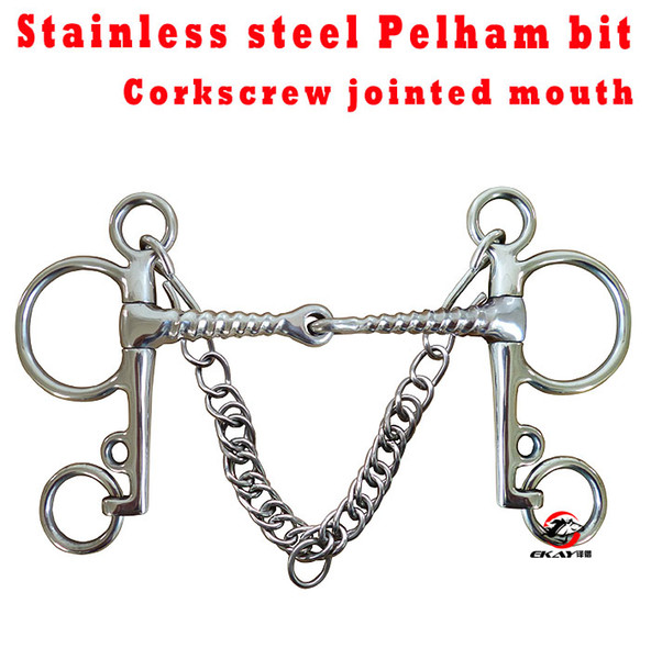 Fast delivery free shipping SS Pelham horse bit,corkscrew jointed mouth,never rusted.Horse riding(QY0714)