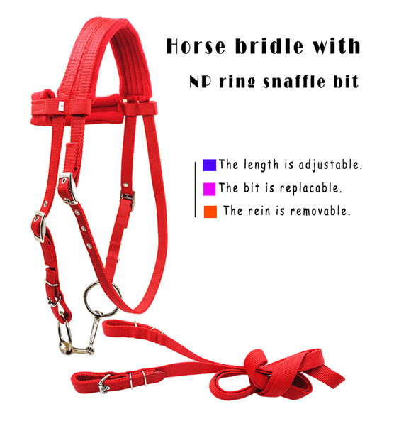 Free shipping horse bridle with rein ,nickle plated ring snaffle bit.The bit is replaceable(QY5003)