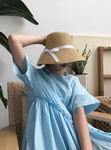 Web Celebrity The Same Stylish Contracted Wind Bow Ties For Children Summer Panama Hat Holiday Big Brim Sun Hat