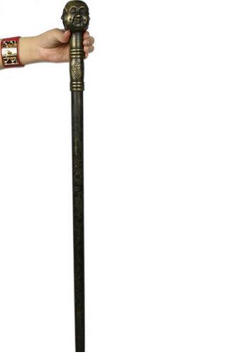 Antique copper bronze Buddha cane walker crutches stick passions birthday decoration ornaments