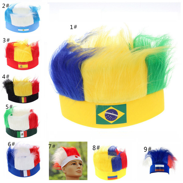 2018 New Fans Hats with National Flag Russia World Cup Football Color Wig Ployester football headband National Flag Headwear Wig EH-258
