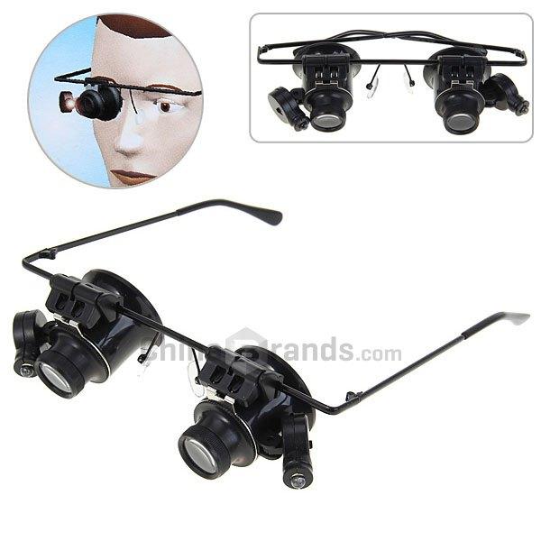 New Design Binocular Glasses Type 20X Watch Repair Magnifier with LED Light (Black)
