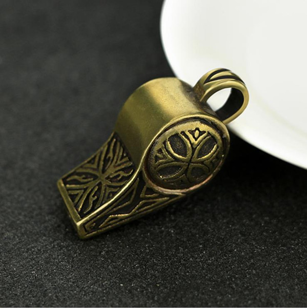 Creative pure copper vintage key chain whistle pendant brass outdoor survival whistle
