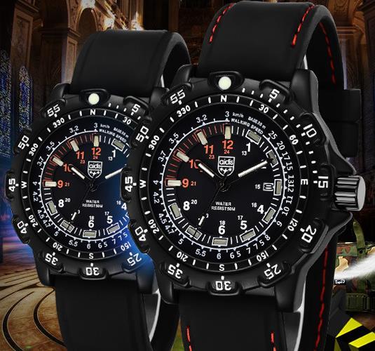 Hegemonic Side Leakage Multifunctional Waterproof night light tactics outdoor men quartz watch continuous stability Multi-color support for