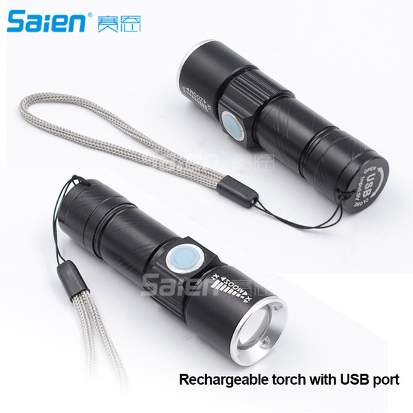 Mini USB Rechargeable LED Flashlight Torch Adjustable Focus Zoom Aluminum Alloy Portable Rechargeable Light Lamp for Cycling, Camping