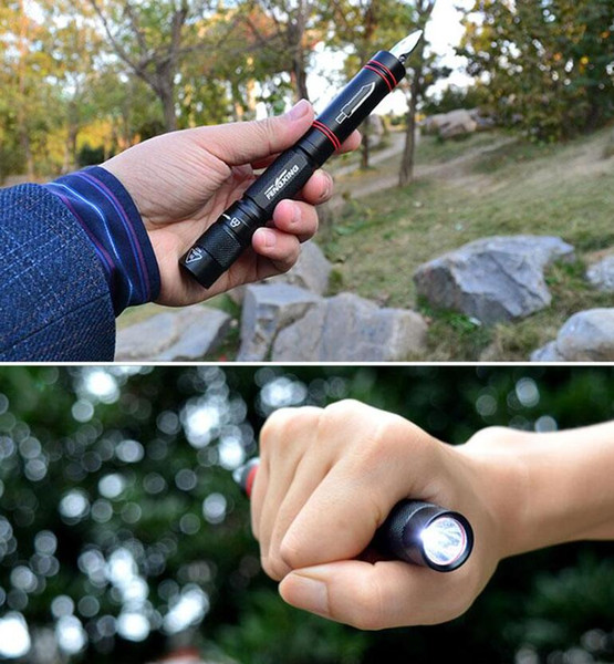 Portable LED Tactical Flashlight Mini Self Defence Tactical Pen Multifunction Glass Breaker Tool Torch Penlight for Hiking Camping