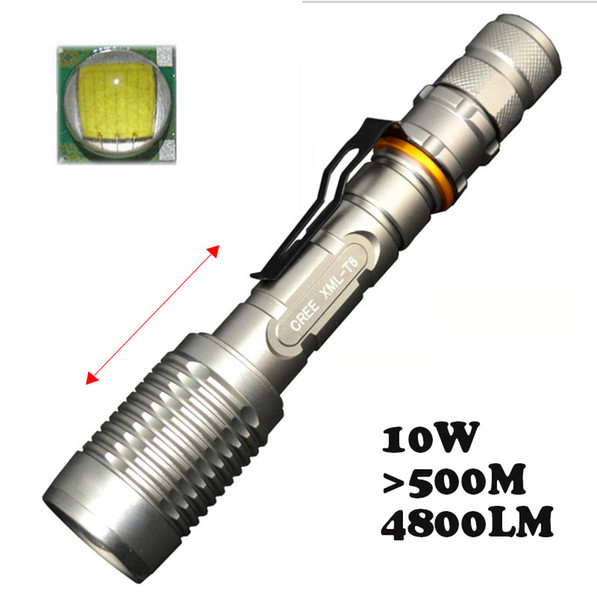 High power tactical Flashlight Torch Led 10W bicycling hunting equipment Zoomable bike ridding lighting 500M 4800Lumens