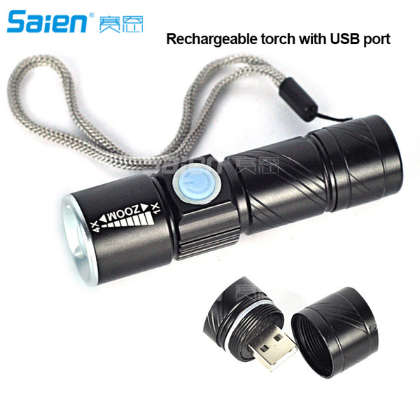 Mini USB Rechargeable LED Flashlight Torch Adjustable Focus Zoomable Aluminum Alloy Portable Rechargeable Light Lamp