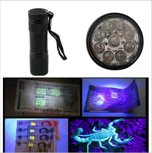 9LED Aluminium Mini Portable UV Ultra Violet Blacklight 9 LED Flashlight Torch Light portable lighting flashlight