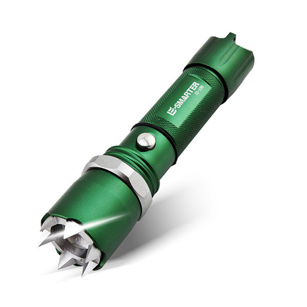 wholesale outdoor green pointed attack head mechanical zoom self defense 18650 tactical led flashlight