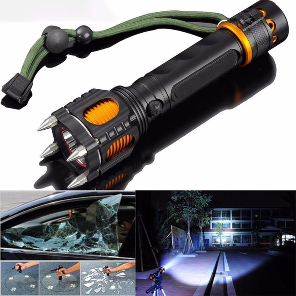 Free DHL 2000Lumens Zoom Tactical Flashlight T6 LED Rechargeable Torch Lamp Self Defense Tool Powerful Lantern with Hammer Alarm for Camping