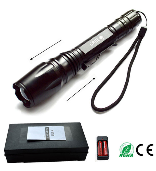 Waterproof tactical flashlight Torch Ridding Exploring Patrol Extenable Zoom CREE XML T6 10W 5000Lumens attack head Universal charge