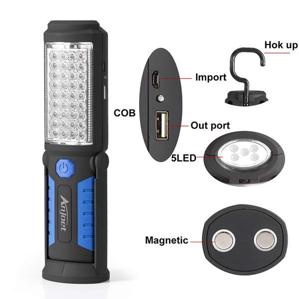 Super Bright Usb Charging 36 +5 Led Flashlight Work Light Torch Linternas Magnetic +Hook Mobile Power Bank For Your Phone Outdoor