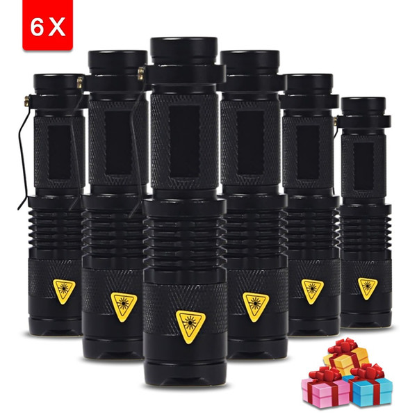 6pcs /Lot Mini Led Torch 7w 2000lm Led Flashlight Adjustable Focus Zoom Flash Light Lamp Free Shipping Wholesale