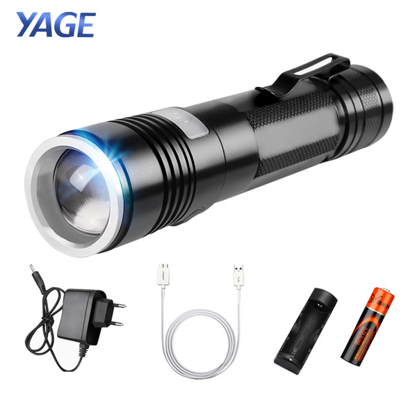 Yage Q5 2000 lm Aluminum Zoomable 5 -Modes Cree Led Usb Clip Flashlight Torch Light With 18650 Rechargeable Battery Yg -337c Lamp