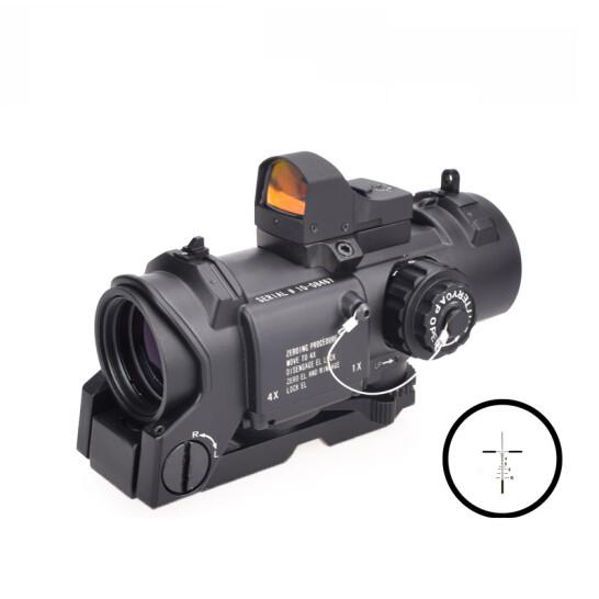 Tactical DR 1x-4x Fixed Magnifier Optic Rifle Hunting Scope 4x32 Red Illuminated Mil-Dot Scope With Auto Red Dot