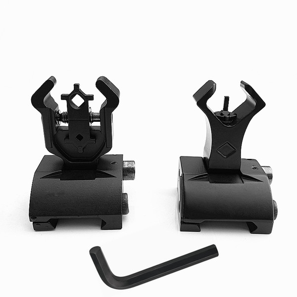 Tactical AR15 Folding Flip up Front Rear Sight Iron Sight Set for 20mm Rail Adjustable Hand guard Mount