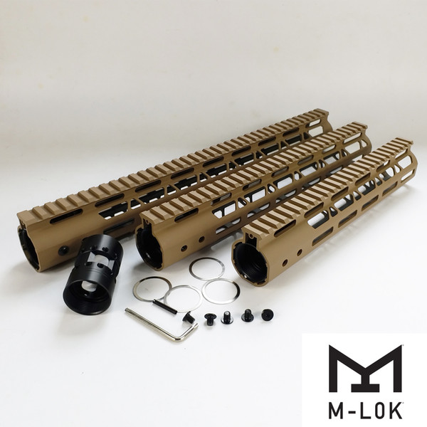 10,12,15 inch M-Lok Handguard Light Design fit AR15 (.223/5.56) TAN color Alunimum barrel nut