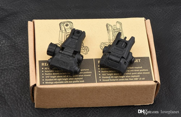 Tactical Back Up Front Rear Quick Folding Sight for picatinny rail mount base Nylon plastic hunting shooting BK M4552