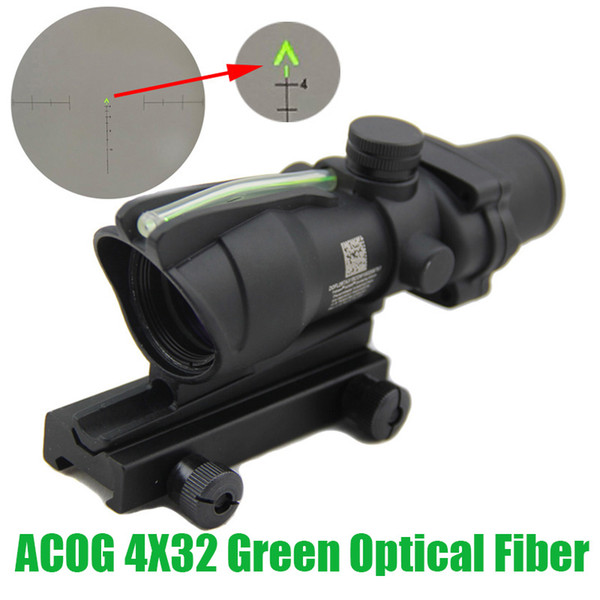 Hunting Riflescope ACOG 4X32 Fiber Optics Green Dot Illuminated Chevron Glass Etched Reticle Real Green Fiber Tactical Optical Sight