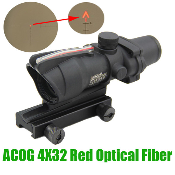 Tactical ACOG 4X32 Fiber Source Optics Red Illuminated Chevron Glass Etched Reticle Real Red Fiber Hunting Rifle Scope