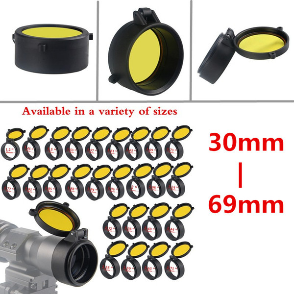 30-69MM Transparent Yellow RifleScope Lens Cover Flip Up Quick Spring Protection Cap Objective Lens for Hunting Airsoft