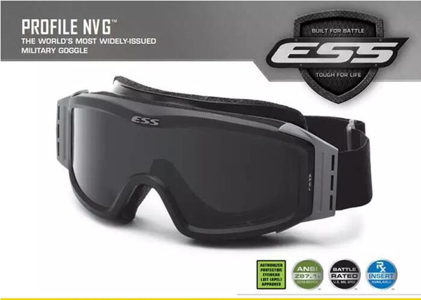 ESS NVG Tactical Goggles Fit with Helmets , Durable Outdoor Combat Eyeshields , Ballistic 3 Lens Night Vision Men Army Sunglasses