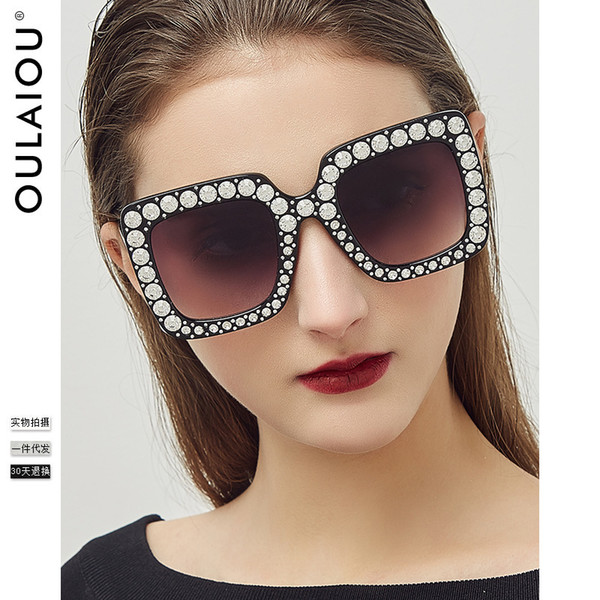 Oulaiou 1832 Fashion Sunglasses New Pattern Diamond Will Frame Toad Glasses Ma'am Sunshade tactical