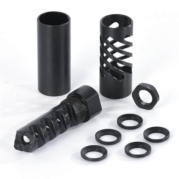 .223 5.56 Muzzle device 1/2x28 Thread with Spiral Cut Shroud and Outer Sleeve Muzzle brake