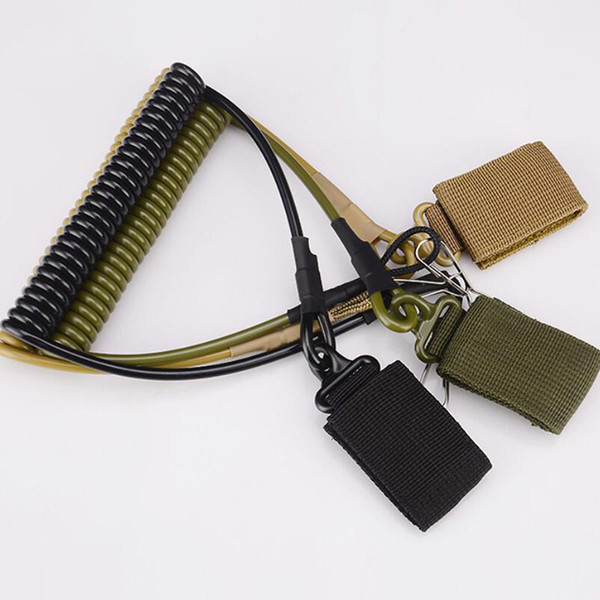 New Elastic Spring Sling Telescopic Tactical Adjustable Combat Pistol Hand Secure Lanyard Combat Gear Black Khaki