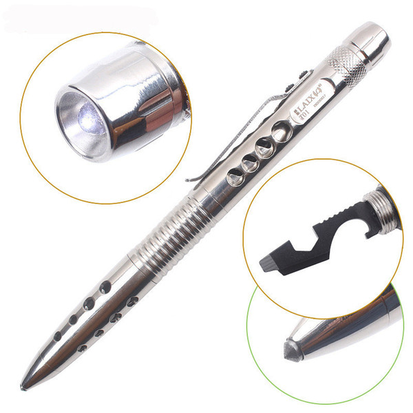 Hot Sale Self Defense Tactical Pen EDC Stainless Steel LED Flashlight Survival Tool with Knife Saw Tungsten Head Bottle Opener