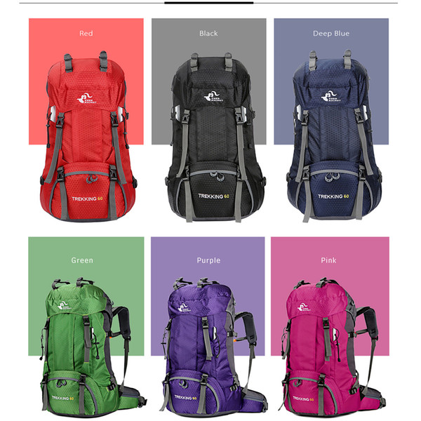 Caballero libre 60L Camping senderismo mochila 6 colores bolso al aire libre mochilas bolsa de deporte de Nylon para escalada viajar con cub