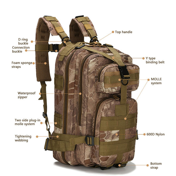 30L Men / Women Sport Bag Hiking Camping Bag Hiking Bags Tactical Backpack Camouflage Bag Rucksacks A-9