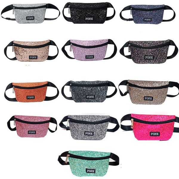 PINK flashlight Sequins waist Sports bag Fanny Pack Waterproof Beach Bags Women Crossbody Shoulder Bag 13 colors