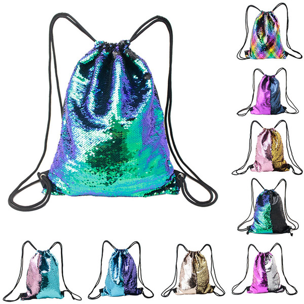 15 More Colors Universal Suitable Size Outdoor Sports Glitter Sequins Portable Drawstring Backpack Bags 011