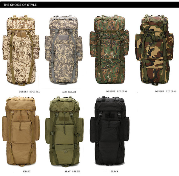 65L Bionic Camouflage Cag Tactical Army Backpacks Molle Travel Outdoor Sports Camping Hiking shoulder Bag Daypack Free Shipping A21