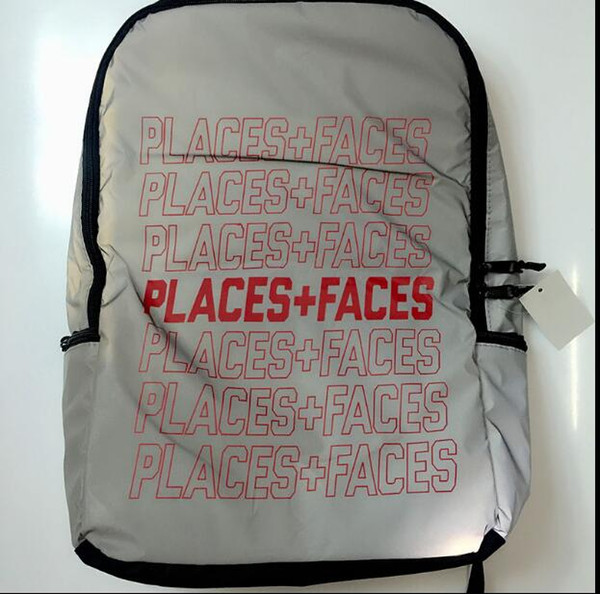 European and American street hip hop men's and women's PLACES+FACES P+F casual fluorescent gray backpack backpack bag