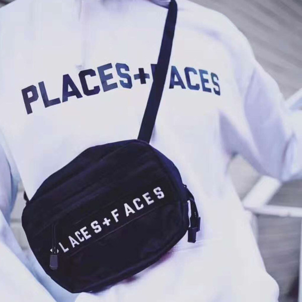 18ss new hip hop rapper men and women Places+Faces black letter embroidered chest bag shoulder Messenger bag